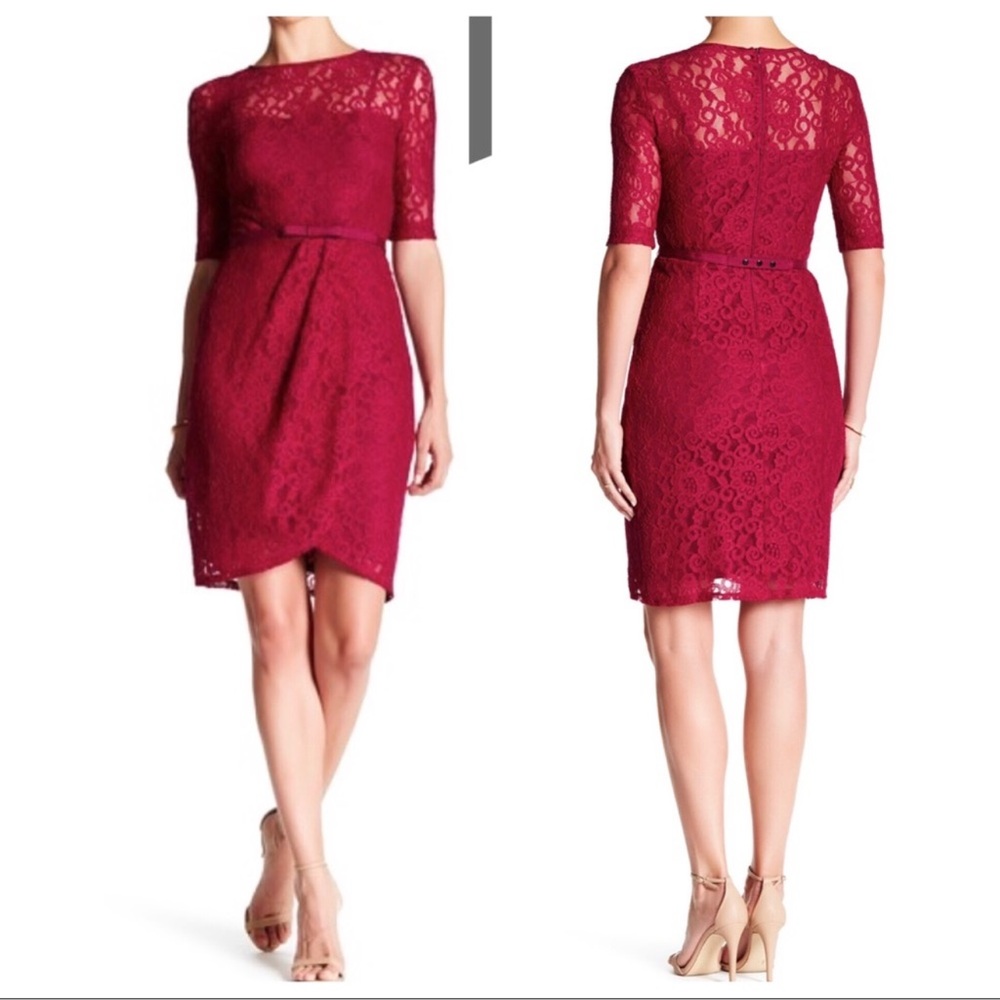 Taylor Sheath Lace Raspberry Cocktail Dress Sz 10